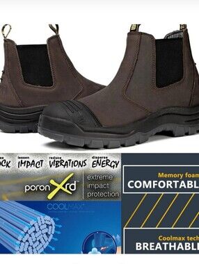 Hand Point Men's Safety Toe Brown Leather Work Boots.